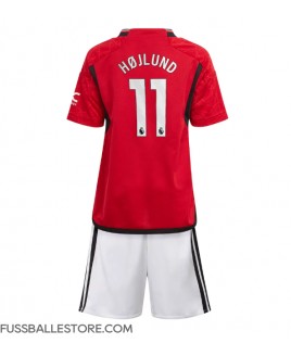 Günstige Manchester United Rasmus Hojlund #11 Heimtrikotsatz Kinder 2023-24 Kurzarm (+ Kurze Hosen)